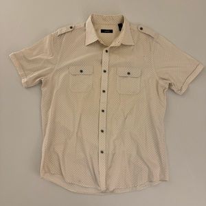 Cream Micro Print Alfani Large SS Men’s Button Shirt Short Sleeve